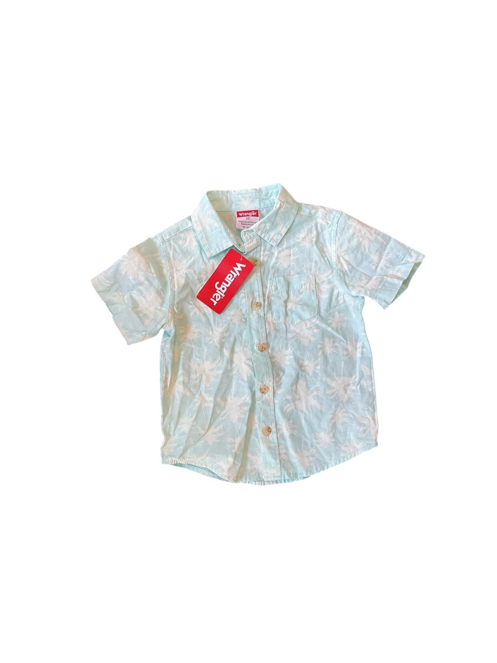Wrangler Aqua Palm-Print Short Sleeve Button-Down Shirt